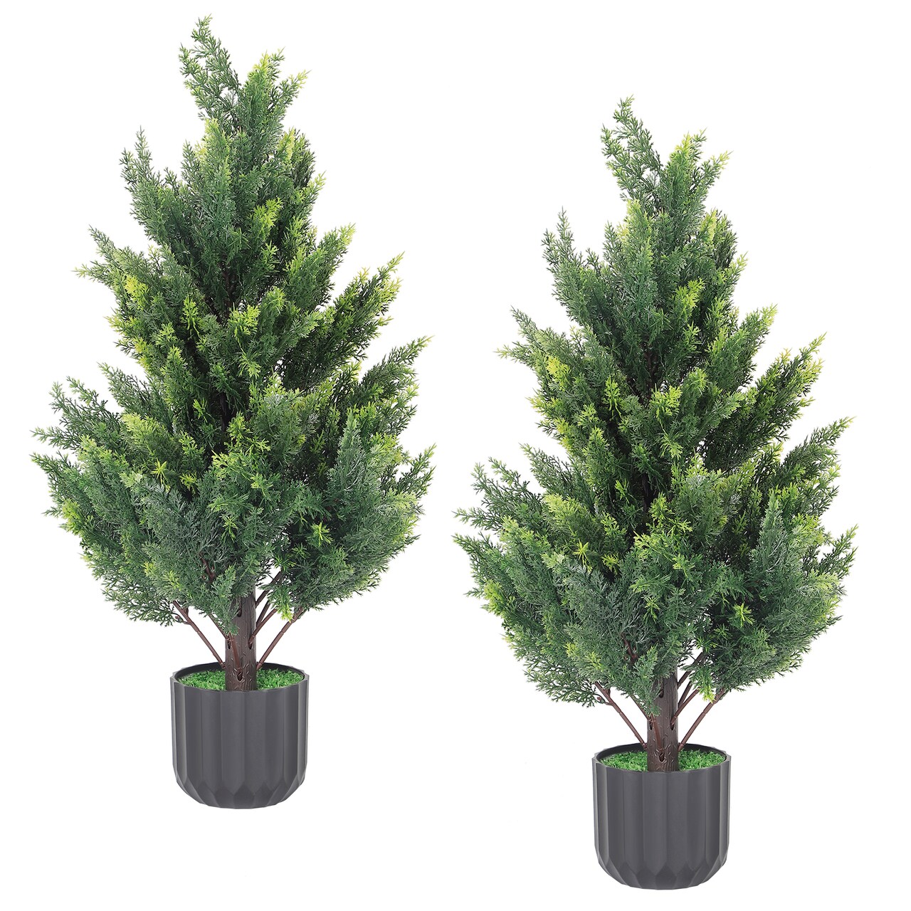 2-Pack 27.5in Artificial Cedar Topiary Trees, UV-Resistant Potted Plants for Entryway Decor